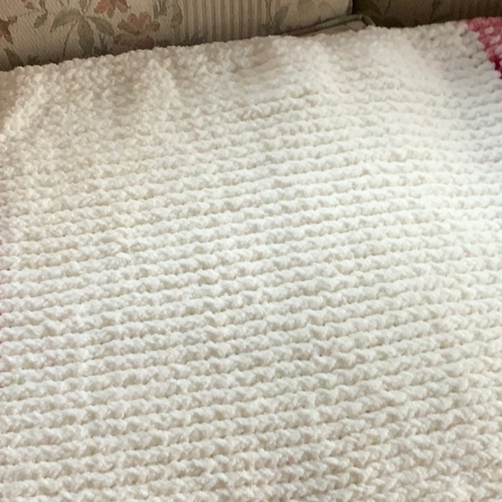 Wife’s Handmade Pink,Cranberry,white loom knit blanket soft, warm and cuddly - Picture 3 of 4